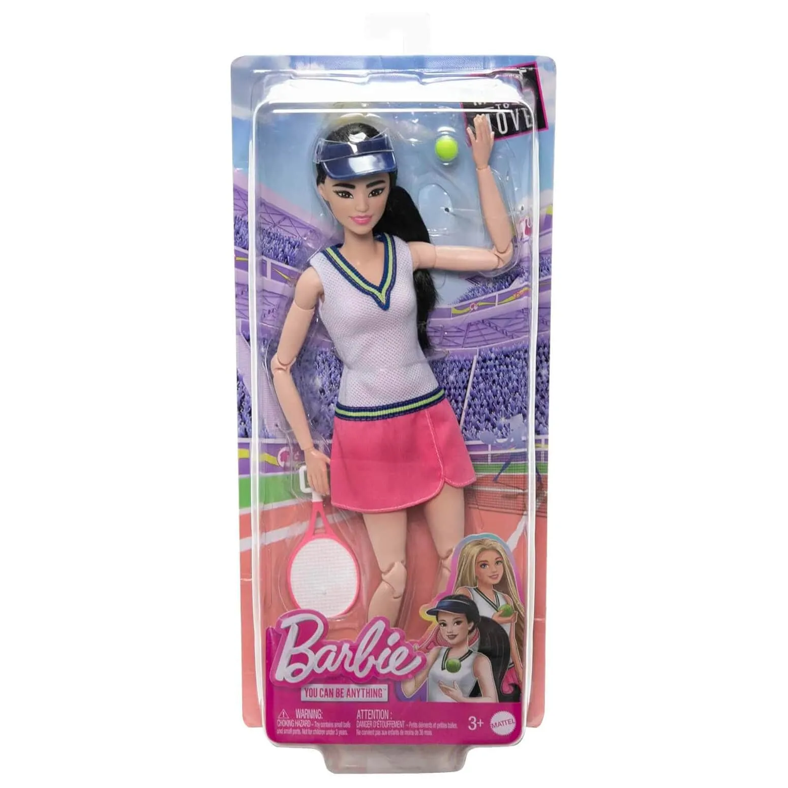 Barbie Tennis Player Fashion Doll Made to Move Racquet Ball Visor