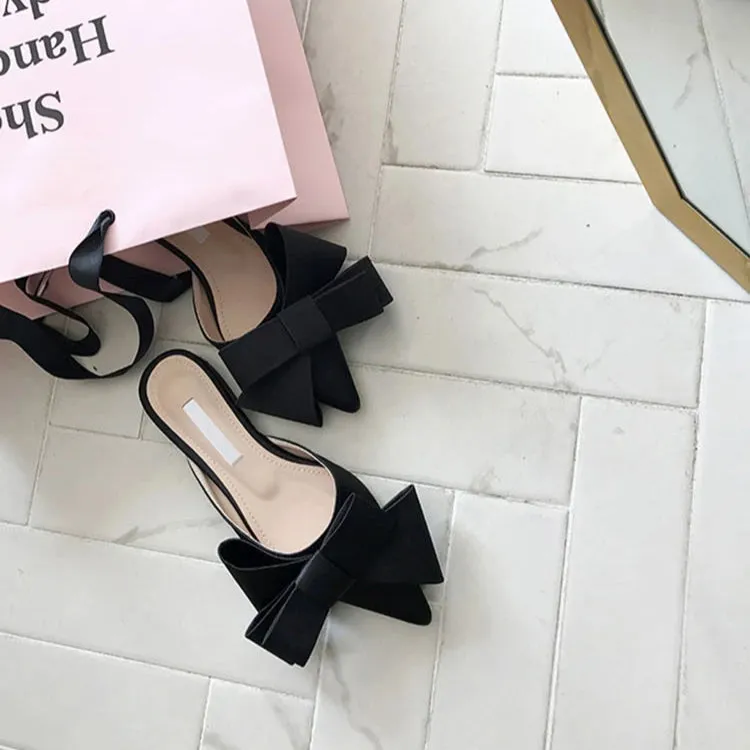 Casaul Fashionable Ladies' Flat Pointed Bow Satin Slippers