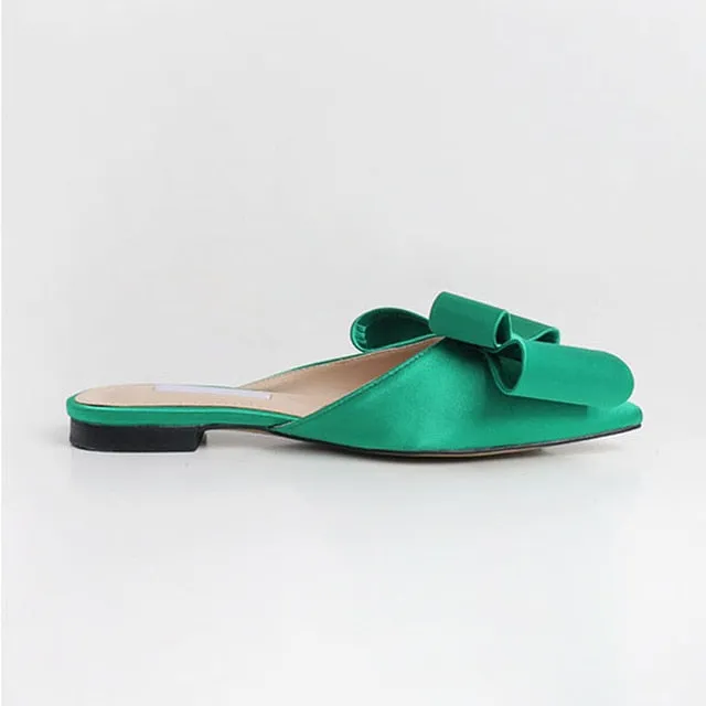 Casaul Fashionable Ladies' Flat Pointed Bow Satin Slippers