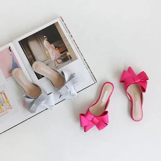 Casaul Fashionable Ladies' Flat Pointed Bow Satin Slippers