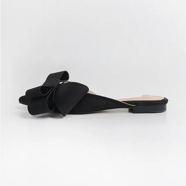 Casaul Fashionable Ladies' Flat Pointed Bow Satin Slippers