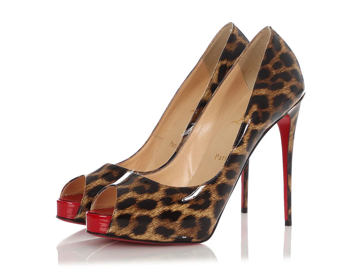 Christian Louboutin Leopard Print Patent Very Privé Peep-Toe Pumps
