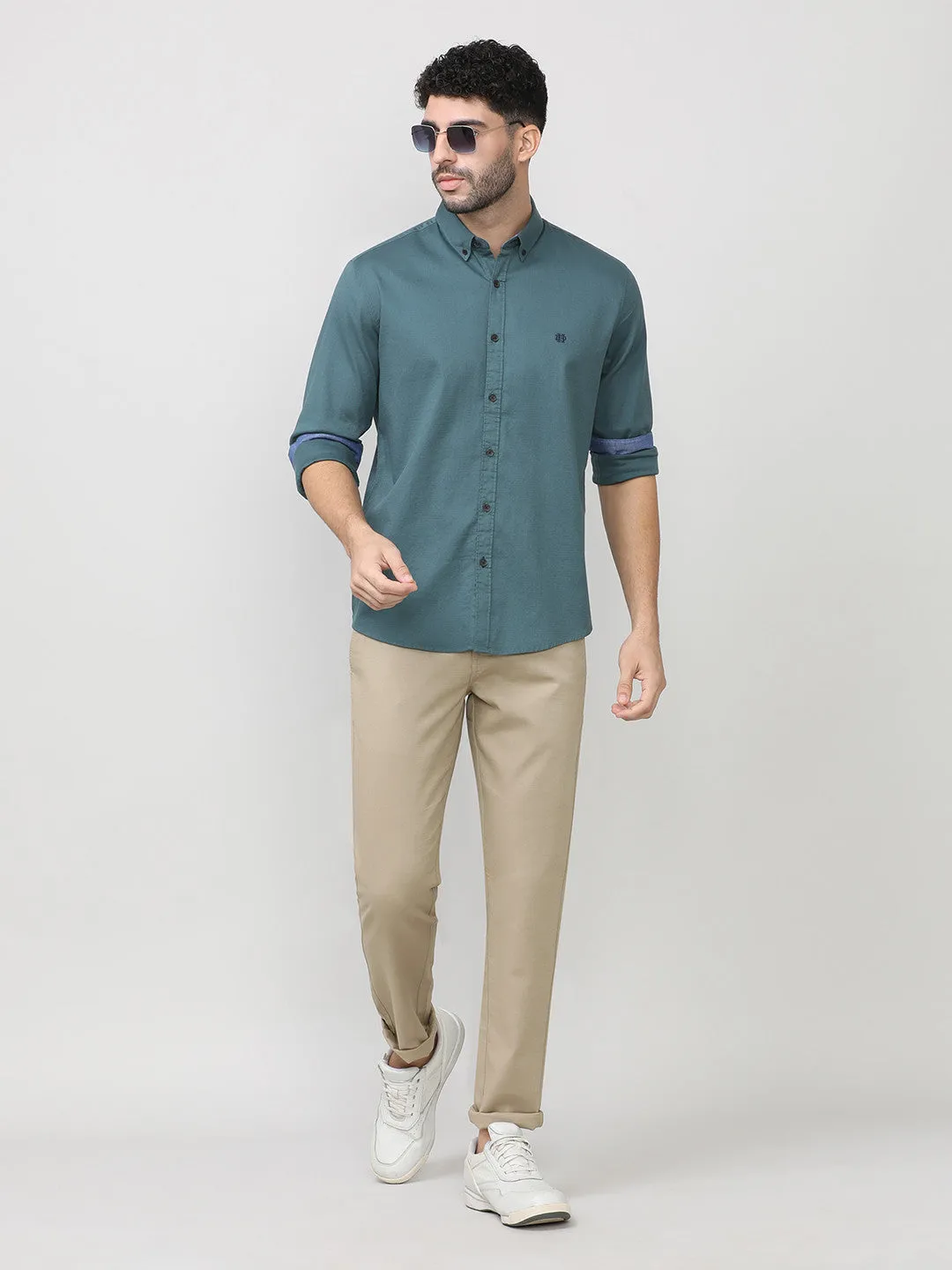 Dark Slate Dobby Lycra Plain Shirt With Button Down Collar