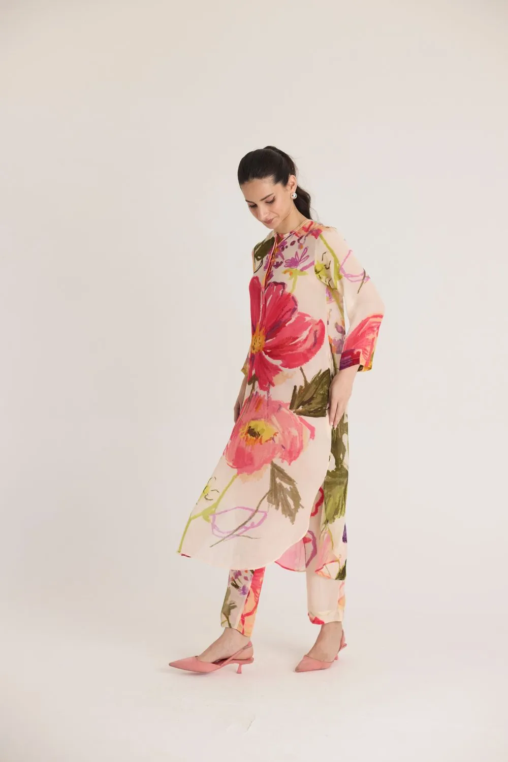DOLLY WHITE CREPE LONG KURTA SET