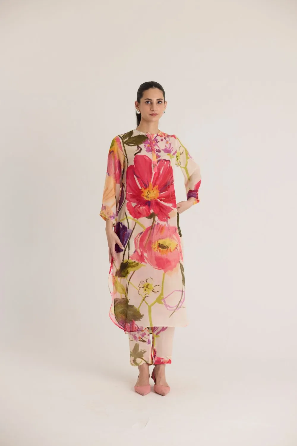 DOLLY WHITE CREPE LONG KURTA SET