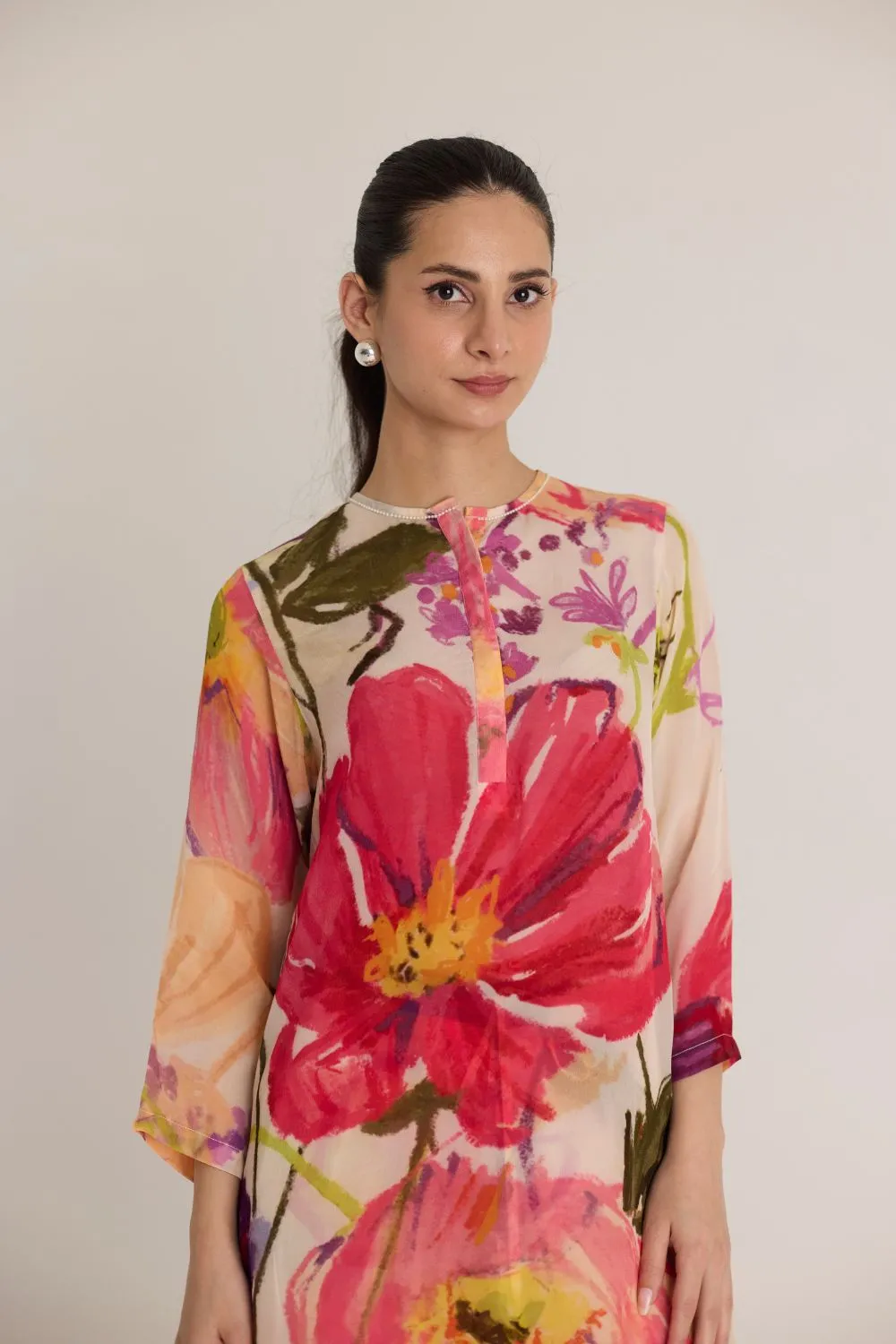 DOLLY WHITE CREPE LONG KURTA SET