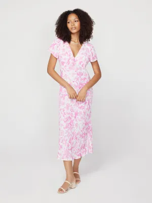 Effie Pink Pansy Print Midi Dress