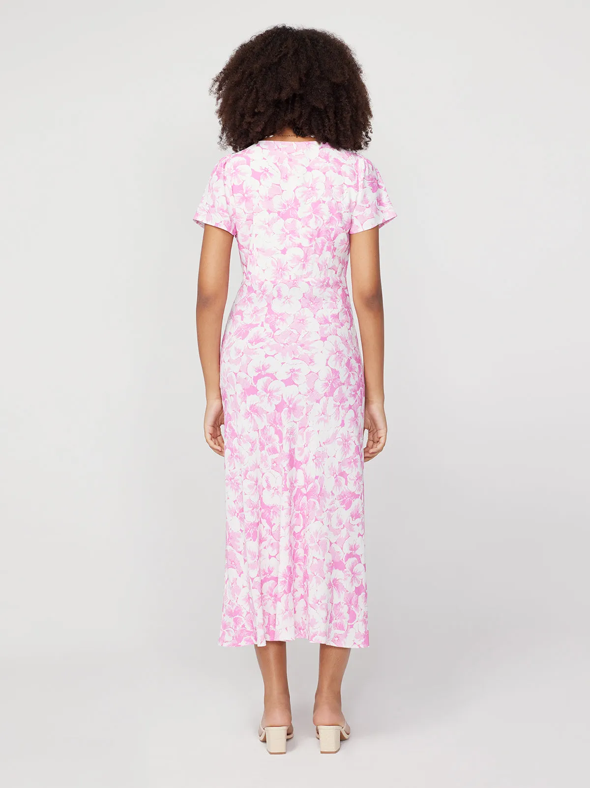 Effie Pink Pansy Print Midi Dress