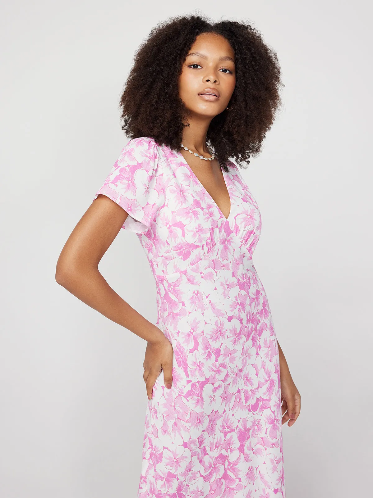 Effie Pink Pansy Print Midi Dress