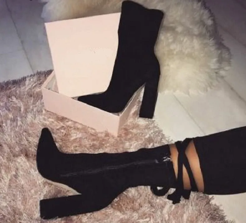 Flock Ankle Boots Pointed Toe Heel Zipper Chelsea Boots