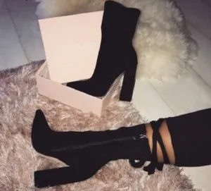 Flock Ankle Boots Pointed Toe Heel Zipper Chelsea Boots