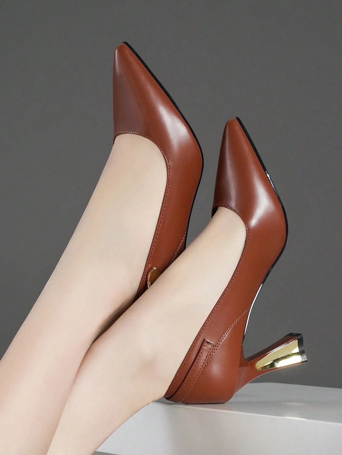 Ladies' Fashionable Buckle Design Comfortable High Heel Shoes With Versatile Style