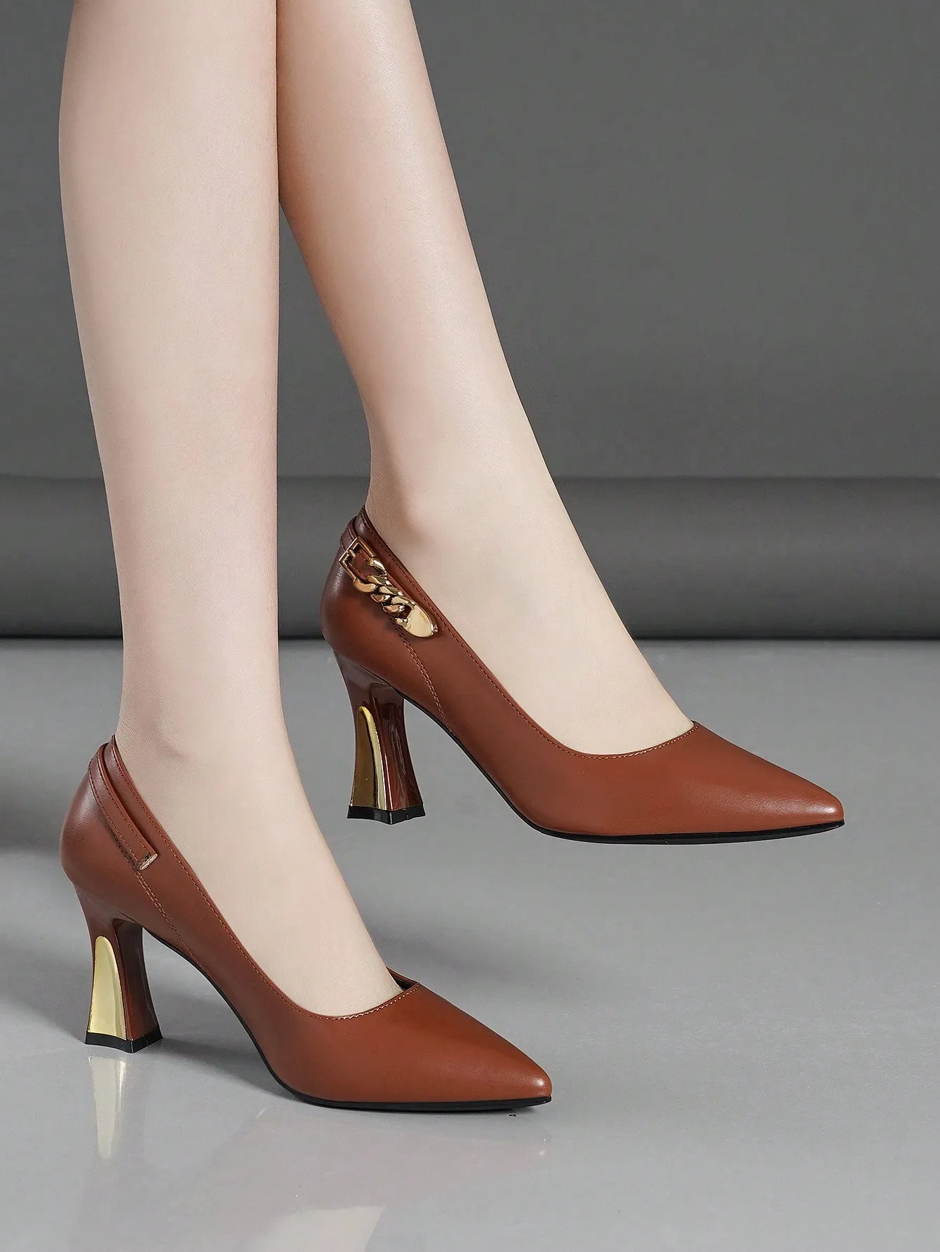 Ladies' Fashionable Buckle Design Comfortable High Heel Shoes With Versatile Style