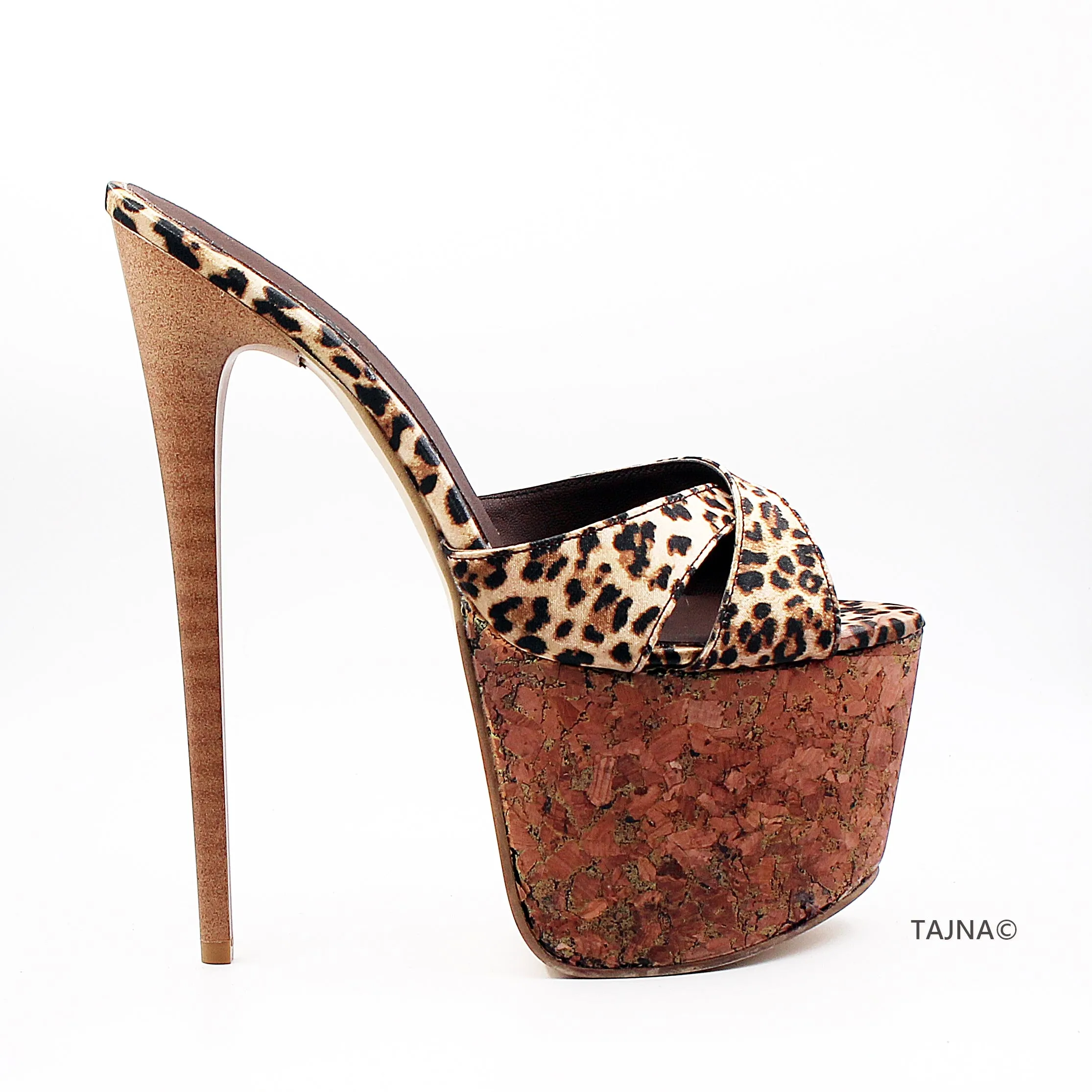 Leopard Cork Platform Mules