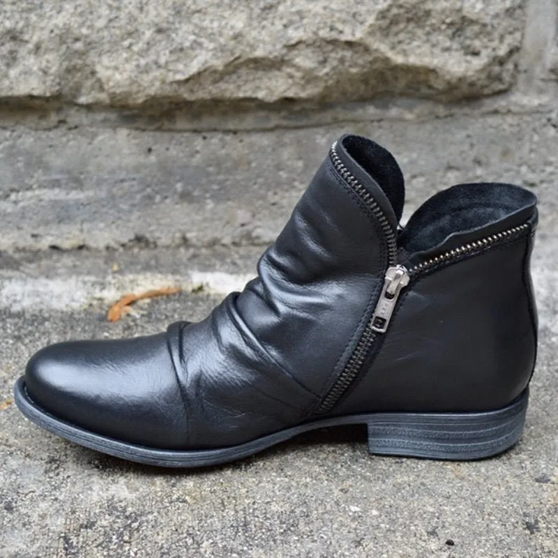 Mirelle - Leather Boots with Zipper