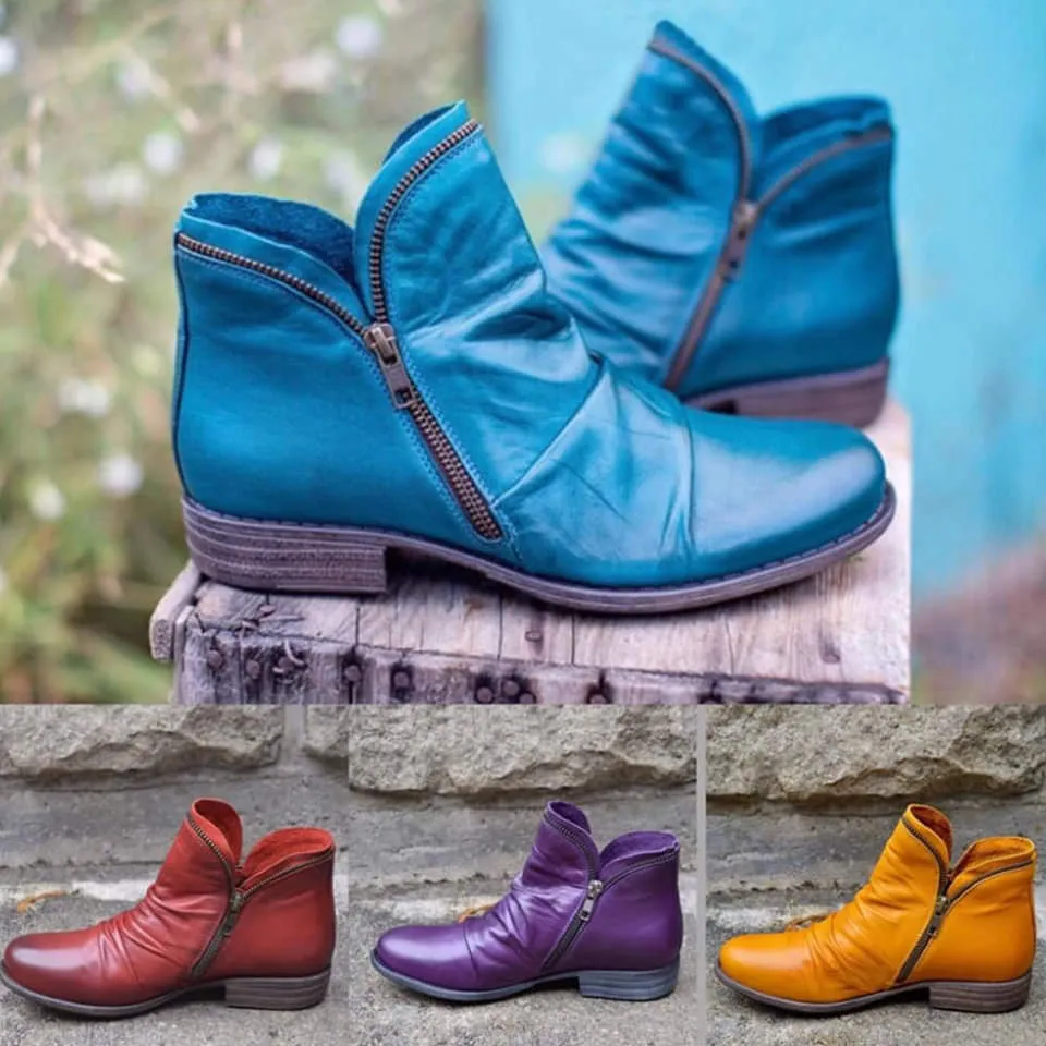 Mirelle - Leather Boots with Zipper