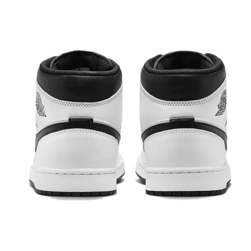 Nike Air Jordan 1 MID Comfortable and Breathable Mens Basketball Shoes Anti-skid Wearable Sneakers White Black Colorway