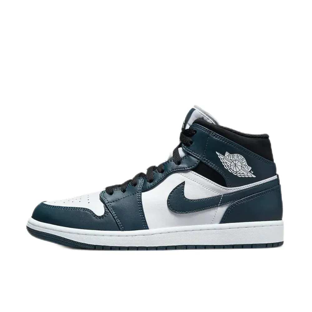 Nike Air Jordan 1 MID Comfortable and Breathable Mens Basketball Shoes Anti-skid Wearable Sneakers White Black Colorway