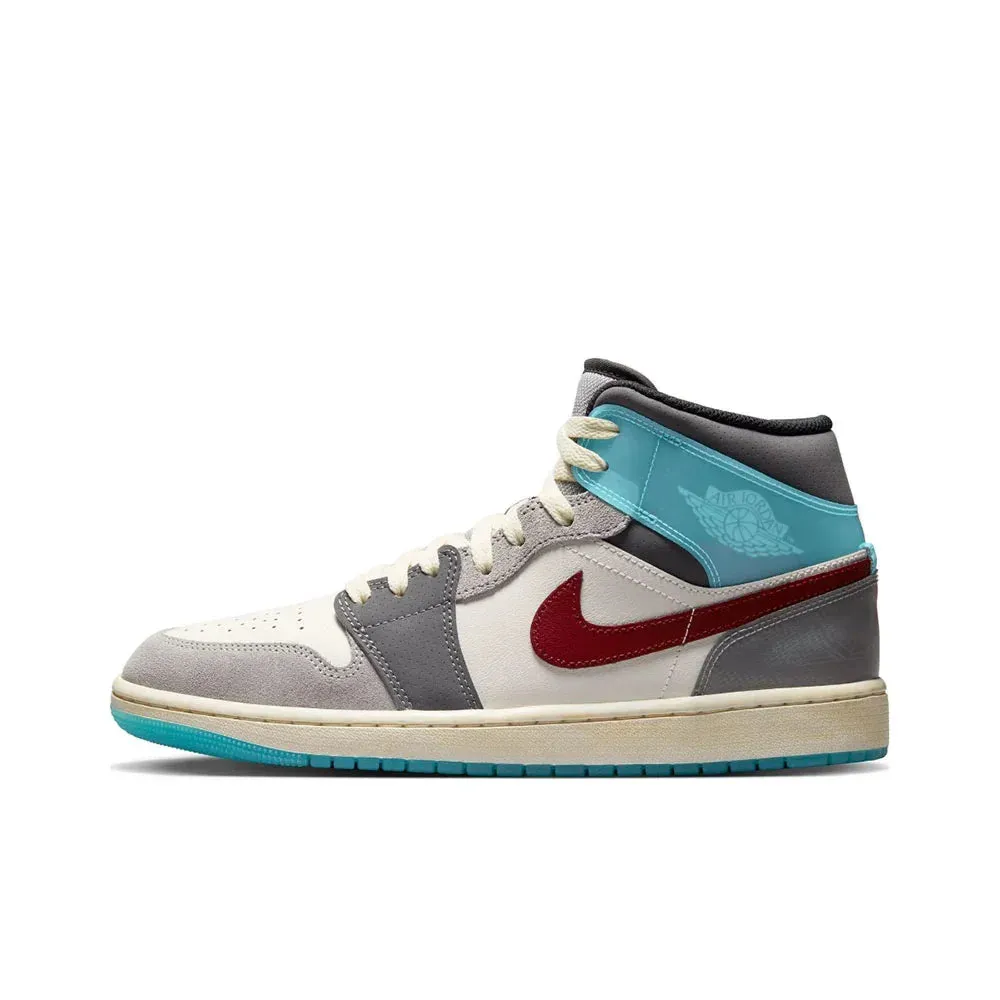 Nike Air Jordan 1 MID Comfortable and Breathable Mens Basketball Shoes Anti-skid Wearable Sneakers White Black Colorway
