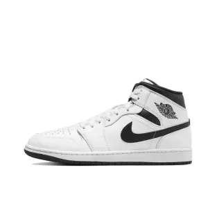 Nike Air Jordan 1 MID Comfortable and Breathable Mens Basketball Shoes Anti-skid Wearable Sneakers White Black Colorway