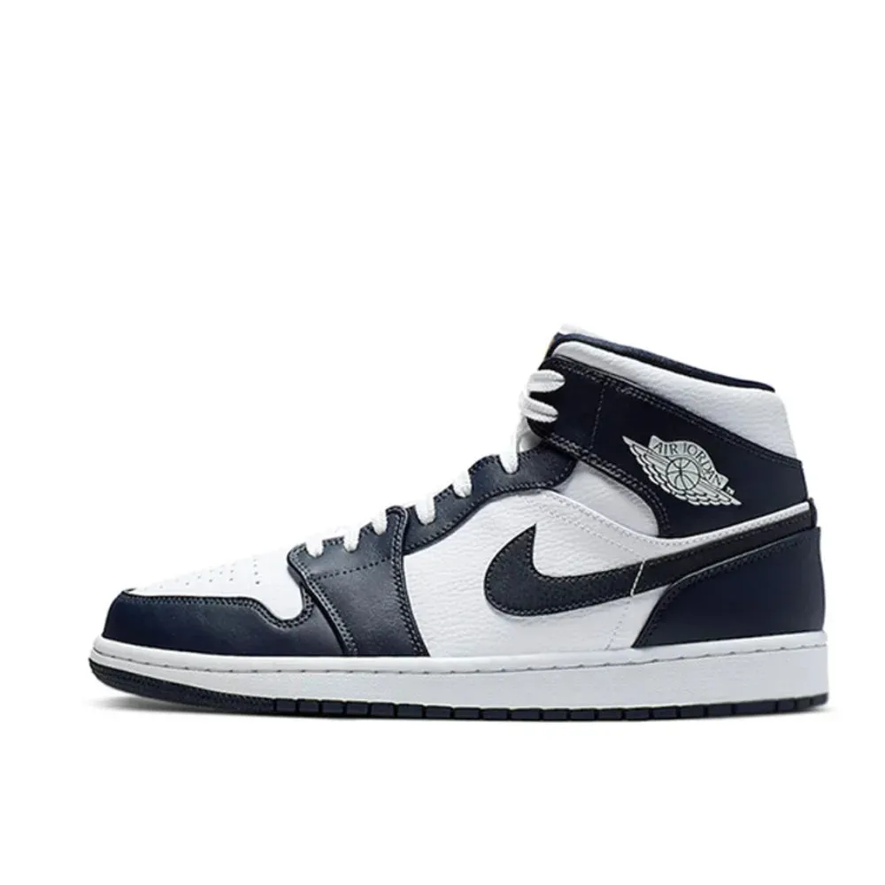 Nike Air Jordan 1 MID Comfortable and Breathable Mens Basketball Shoes Anti-skid Wearable Sneakers White Black Colorway