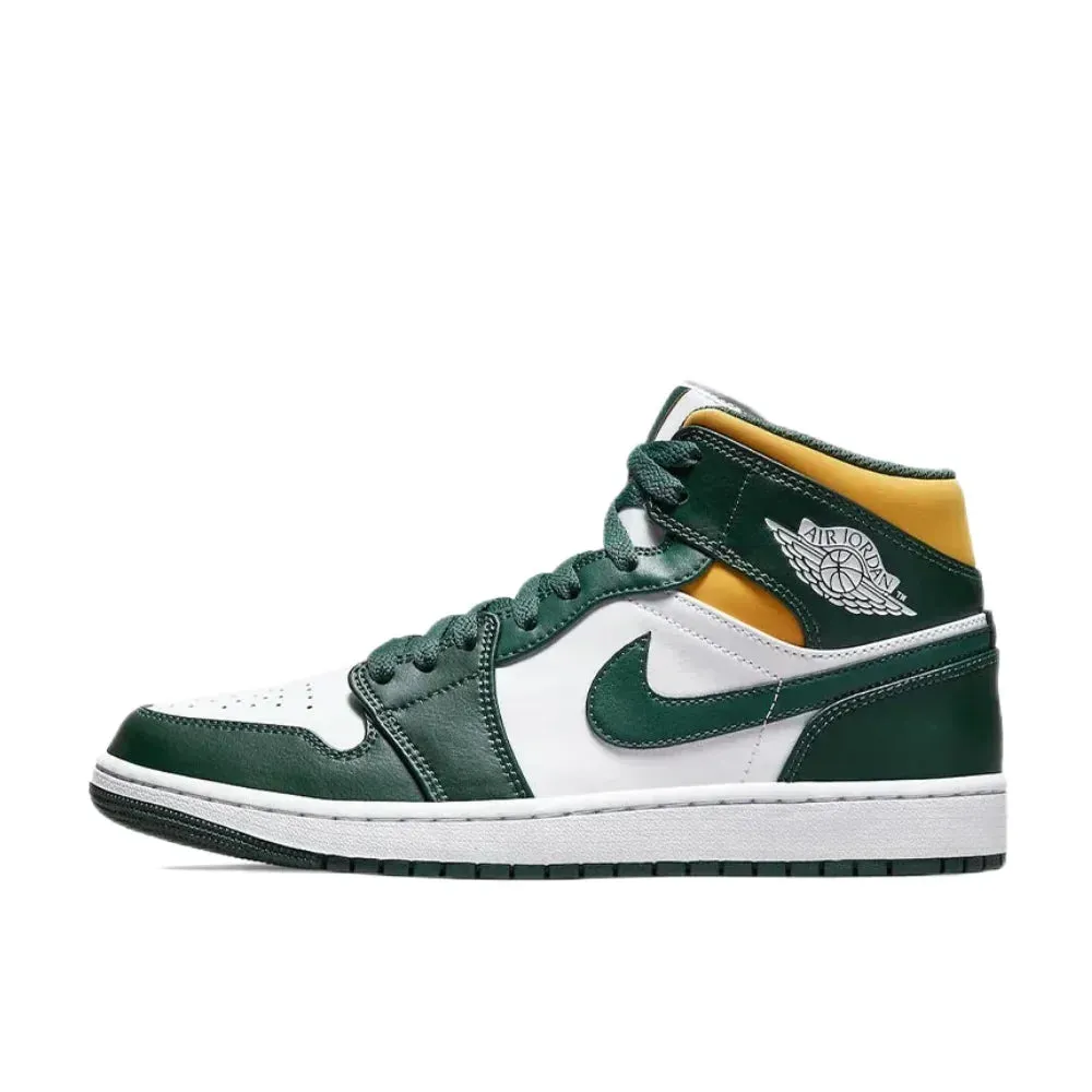 Nike Air Jordan 1 MID Comfortable and Breathable Mens Basketball Shoes Anti-skid Wearable Sneakers White Black Colorway