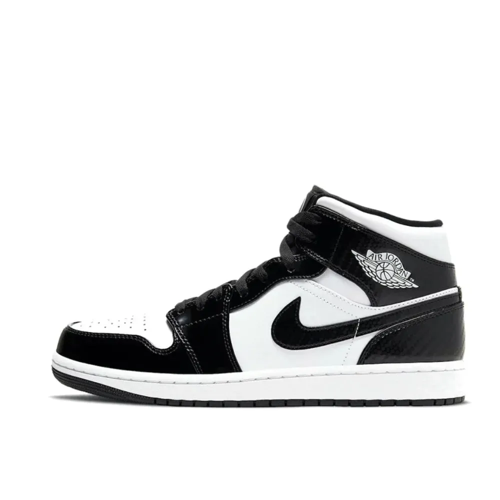 Nike Air Jordan 1 MID Comfortable and Breathable Mens Basketball Shoes Anti-skid Wearable Sneakers White Black Colorway