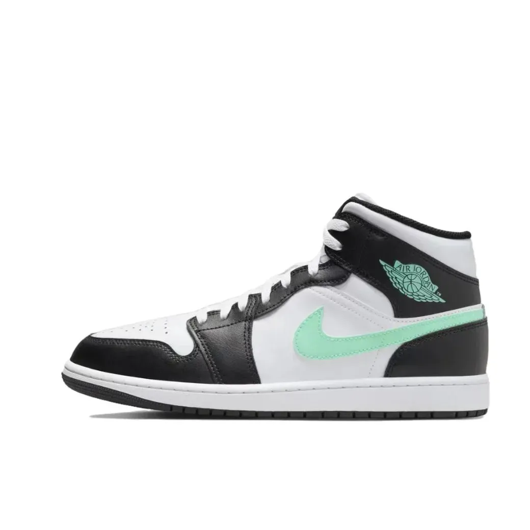 Nike Air Jordan 1 MID Comfortable and Breathable Mens Basketball Shoes Anti-skid Wearable Sneakers White Black Colorway