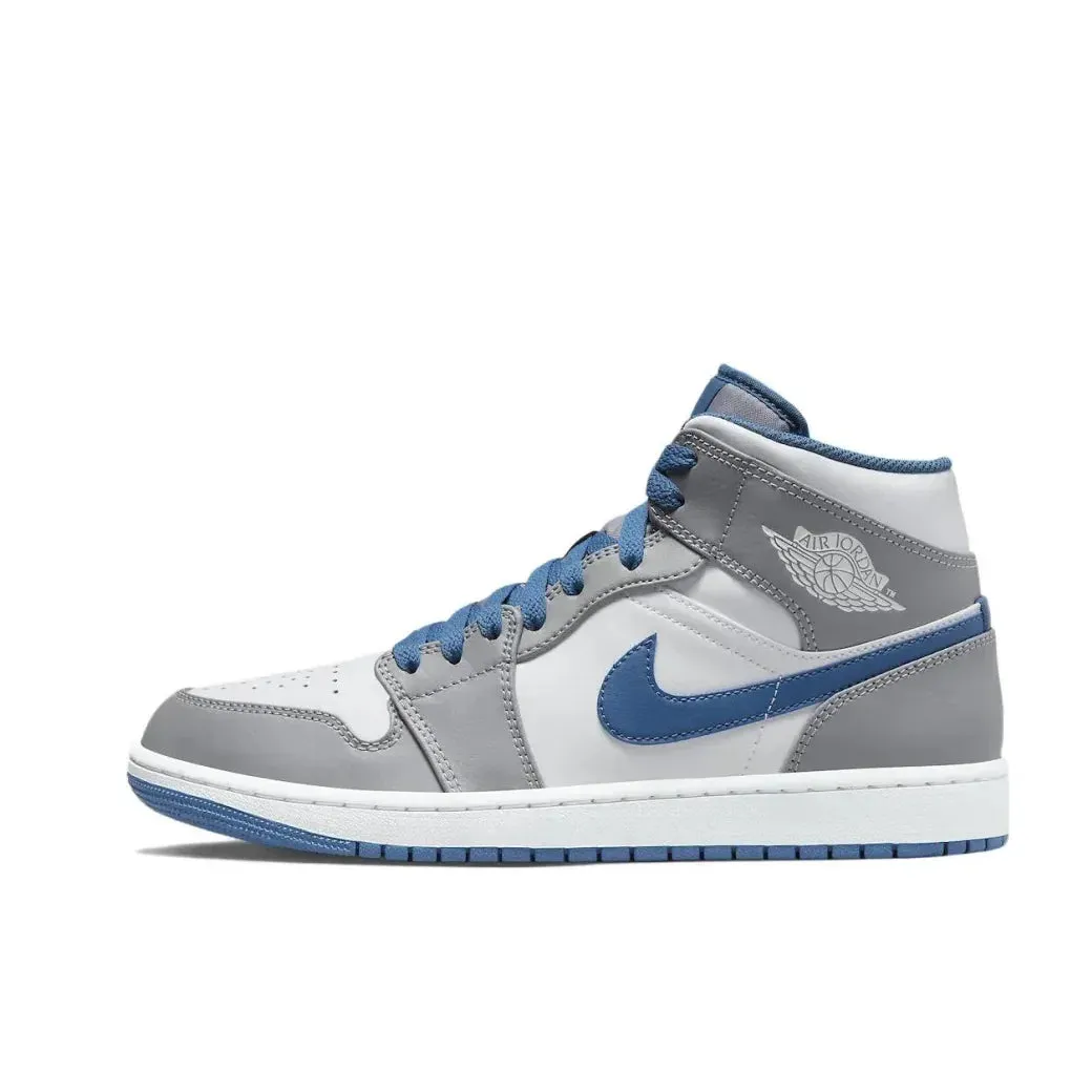 Nike Air Jordan 1 MID Comfortable and Breathable Mens Basketball Shoes Anti-skid Wearable Sneakers White Black Colorway