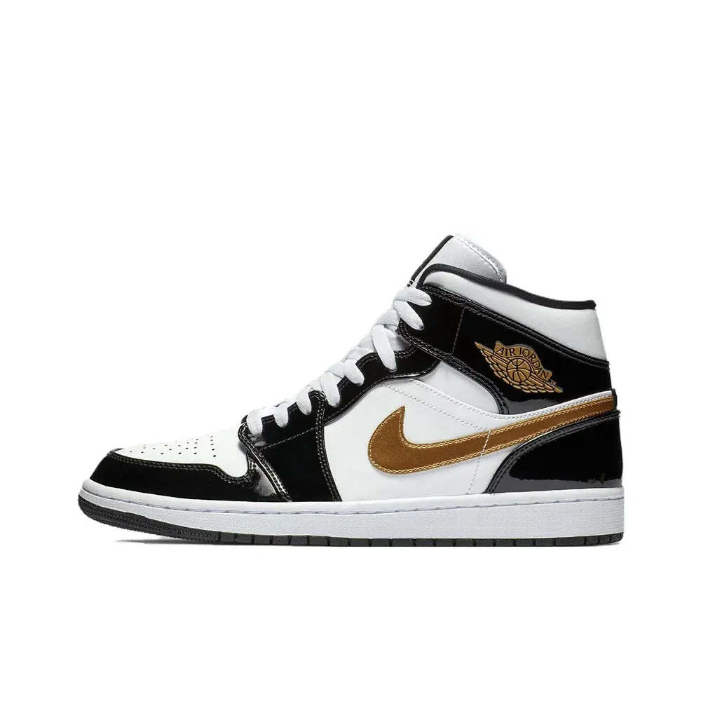 Nike Air Jordan 1 MID Comfortable and Breathable Mens Basketball Shoes Anti-skid Wearable Sneakers White Black Colorway
