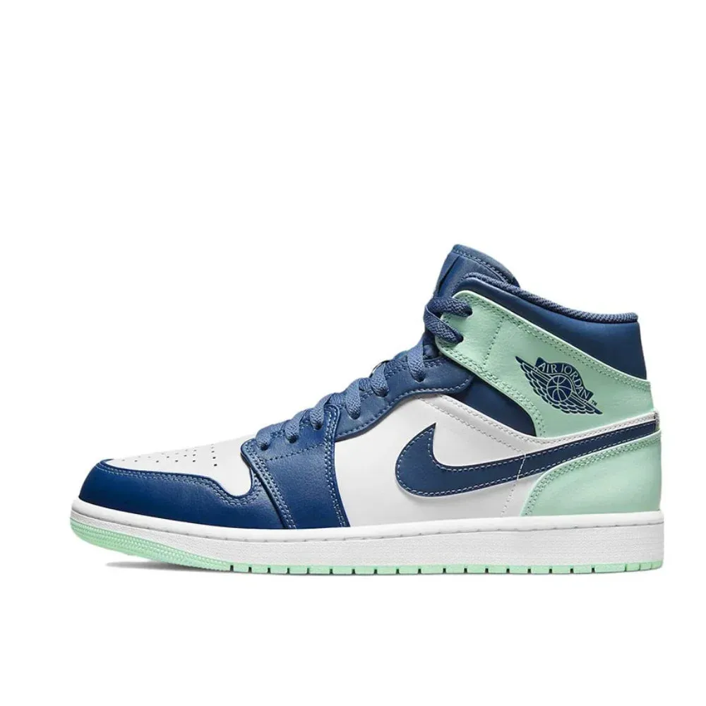 Nike Air Jordan 1 MID Comfortable and Breathable Mens Basketball Shoes Anti-skid Wearable Sneakers White Black Colorway