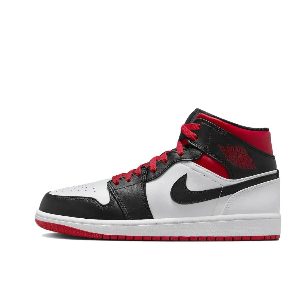 Nike Air Jordan 1 MID Comfortable and Breathable Mens Basketball Shoes Anti-skid Wearable Sneakers White Black Colorway