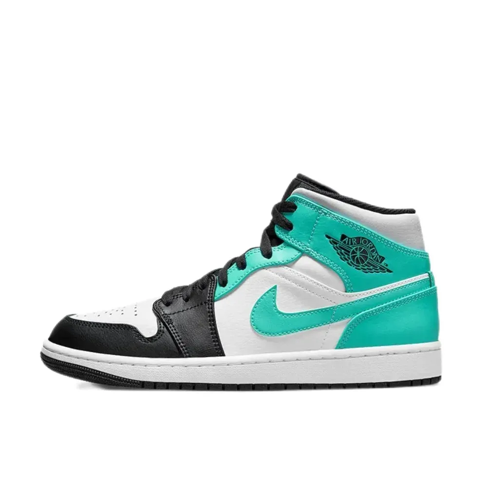 Nike Air Jordan 1 MID Comfortable and Breathable Mens Basketball Shoes Anti-skid Wearable Sneakers White Black Colorway