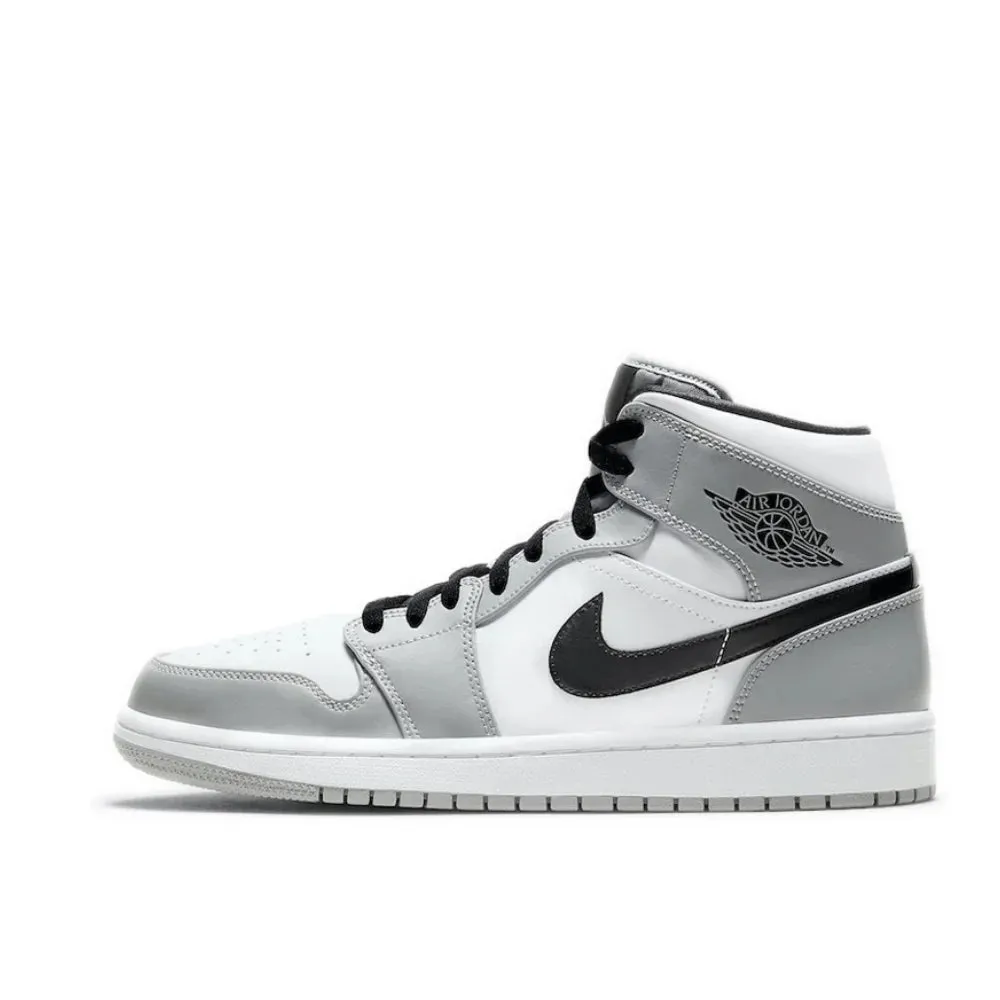 Nike Air Jordan 1 MID Comfortable and Breathable Mens Basketball Shoes Anti-skid Wearable Sneakers White Black Colorway