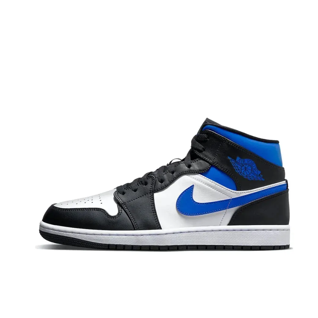 Nike Air Jordan 1 MID Comfortable and Breathable Mens Basketball Shoes Anti-skid Wearable Sneakers White Black Colorway