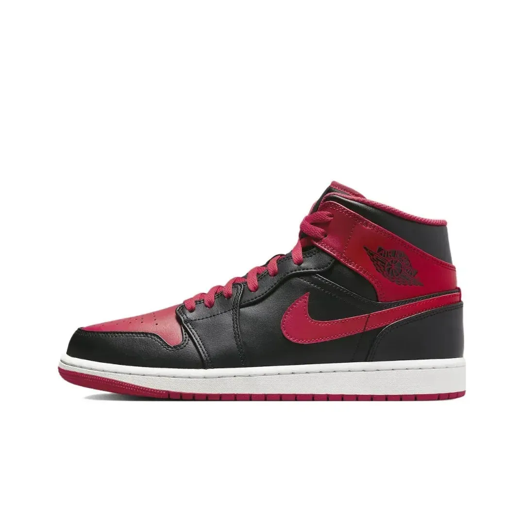Nike Air Jordan 1 MID Comfortable and Breathable Mens Basketball Shoes Anti-skid Wearable Sneakers White Black Colorway