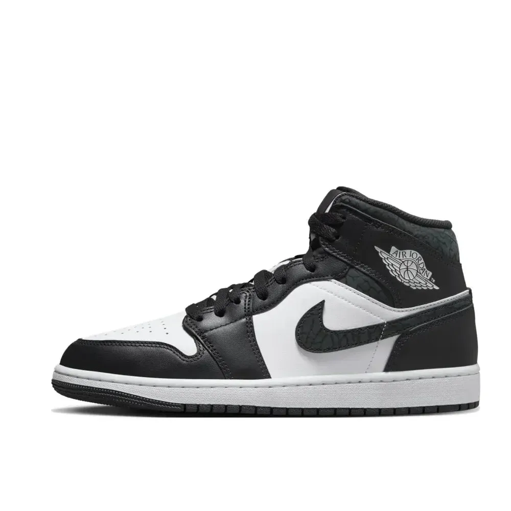 Nike Air Jordan 1 MID Comfortable and Breathable Mens Basketball Shoes Anti-skid Wearable Sneakers White Black Colorway