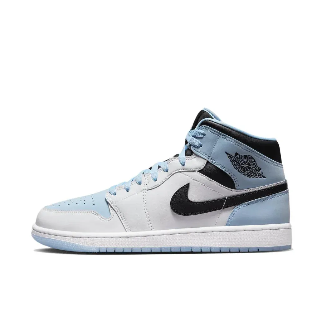Nike Air Jordan 1 MID Comfortable and Breathable Mens Basketball Shoes Anti-skid Wearable Sneakers White Black Colorway