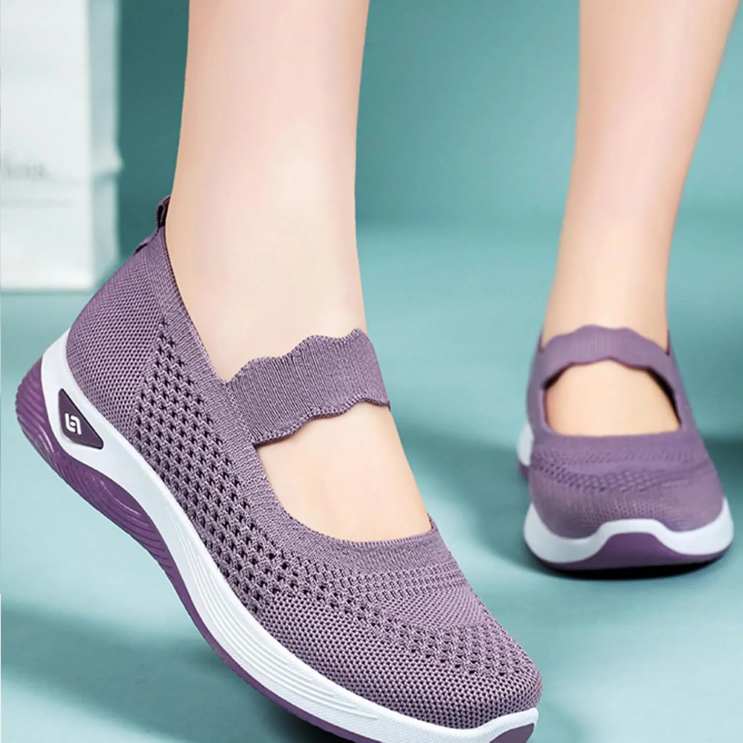 Orthopedic Shoes for Women Walking Shoes Comfortable Breathable Knit Slip On Sneakers Soft Orthopedic Slip-On Indoor Outdoor Casual Shoe Lightweight Wide Width Soft Sole Arch Support Non-Slip Shoe