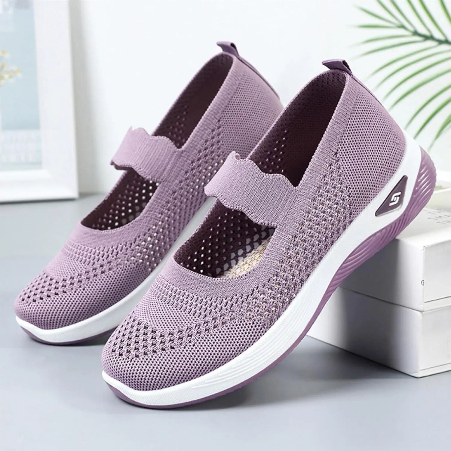 Orthopedic Shoes for Women Walking Shoes Comfortable Breathable Knit Slip On Sneakers Soft Orthopedic Slip-On Indoor Outdoor Casual Shoe Lightweight Wide Width Soft Sole Arch Support Non-Slip Shoe