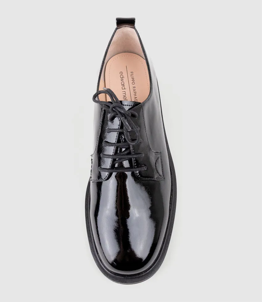 PIPER Lace Up Shoe in Black Crinkle Patent
