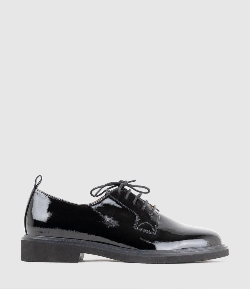 PIPER Lace Up Shoe in Black Crinkle Patent