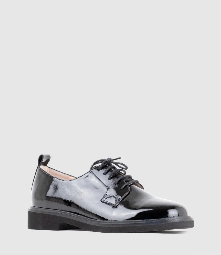 PIPER Lace Up Shoe in Black Crinkle Patent