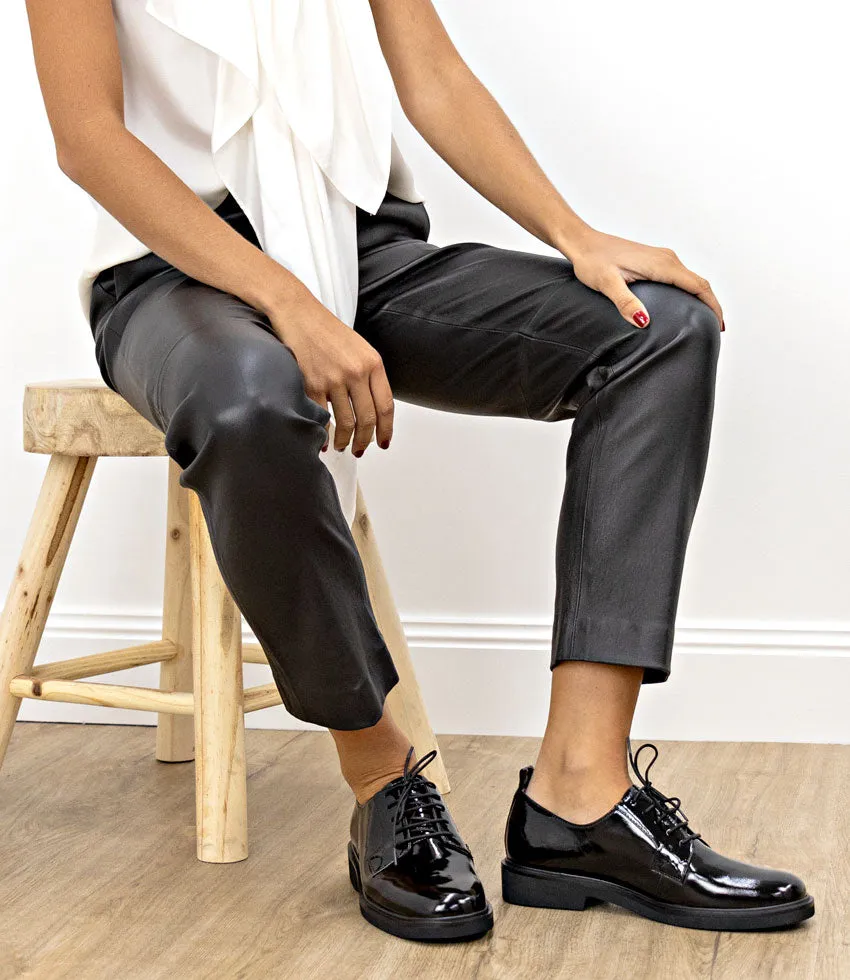 PIPER Lace Up Shoe in Black Crinkle Patent