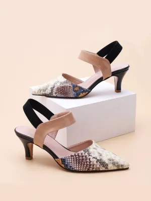 Point Toe Snakeskin Slingback Pumps
