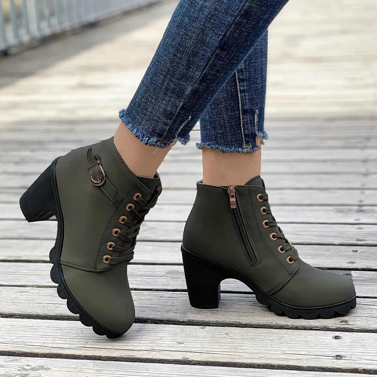 Riley  Heeled Side Zipper Ankle Boots