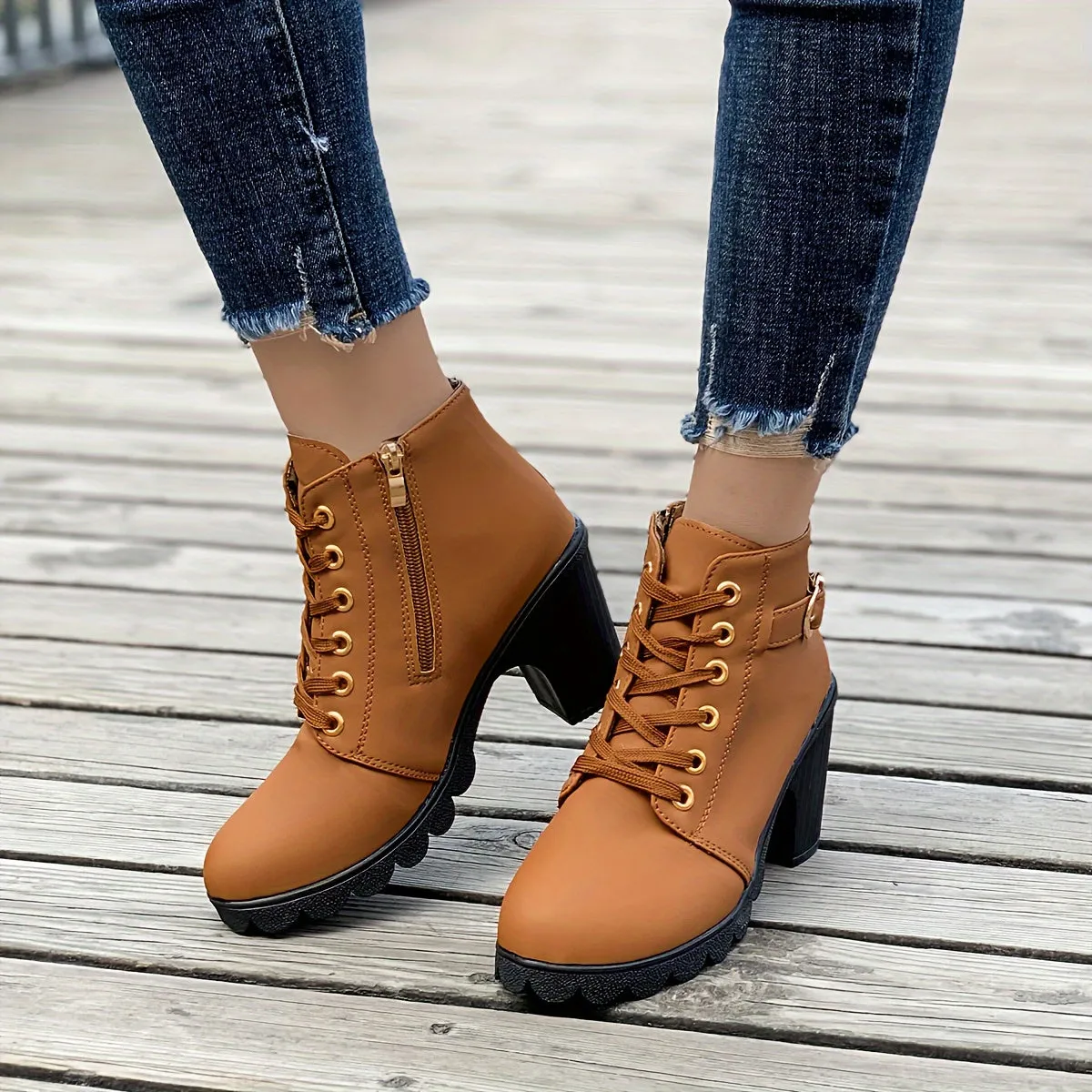 Riley  Heeled Side Zipper Ankle Boots