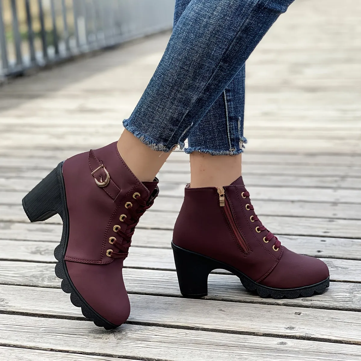 Riley  Heeled Side Zipper Ankle Boots
