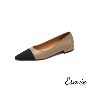 【Size 39 Special Offer】Leather Flats with Black Pointed Toe Cap