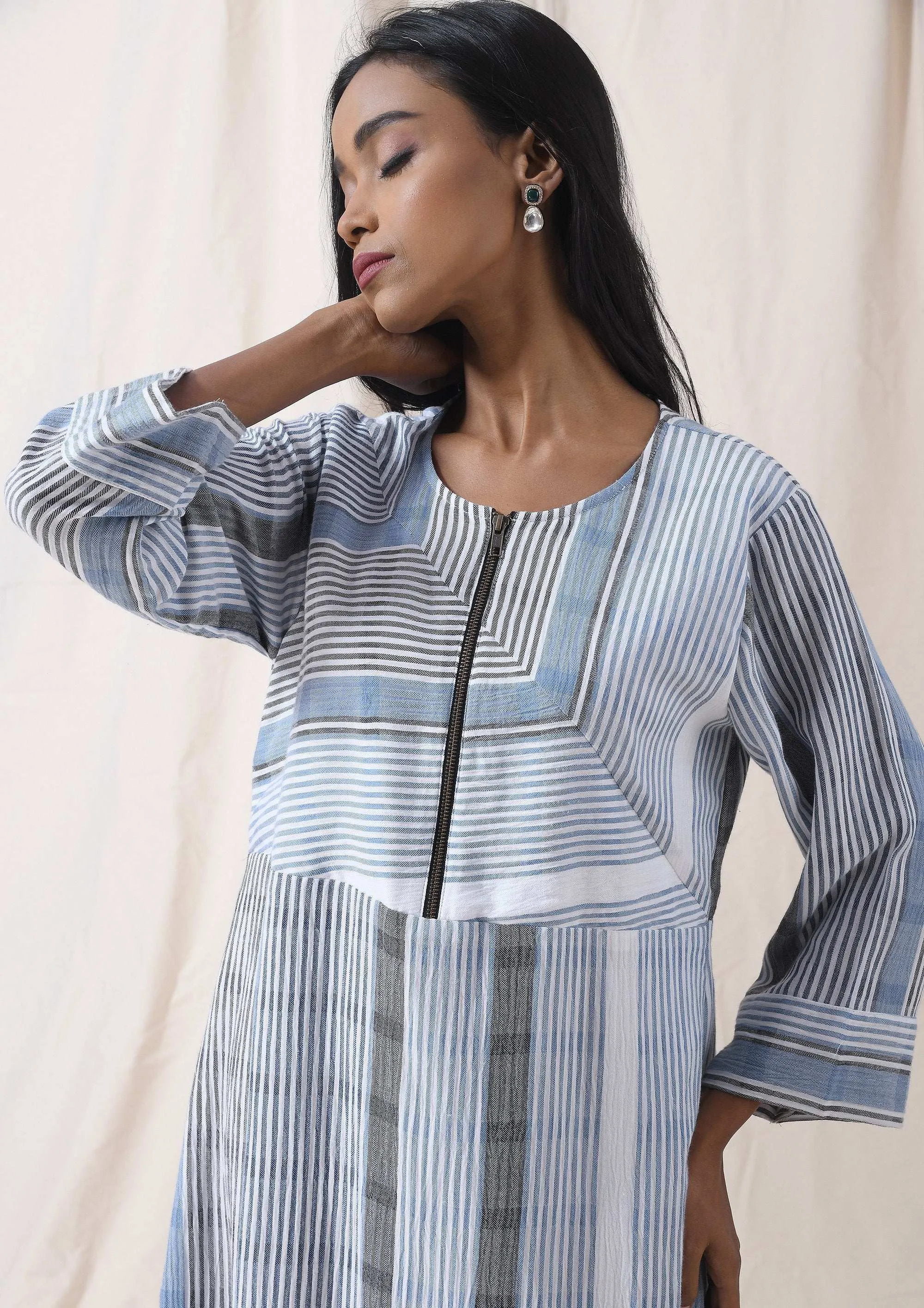 Striped Blue Zipper Dress